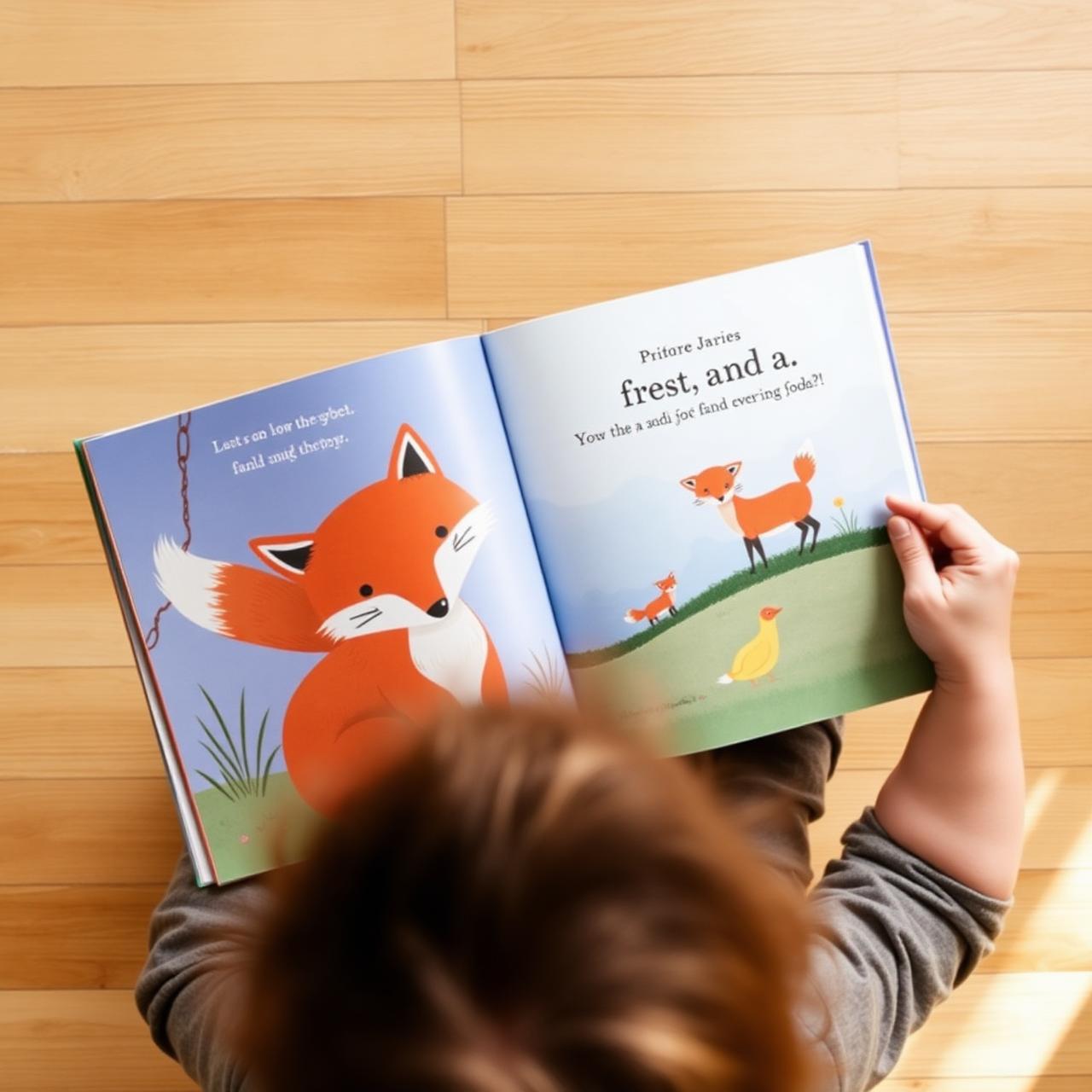 Child reading an illustrated picture book